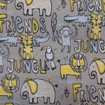 Jungle Friends, lemon and blue on grey
