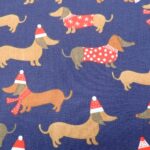 FESTIVE DACHSHUNDS ON NAVY