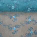 GREEN WITH 3D FLOWERS ON PASTEL GREEN TULLE 130CMS