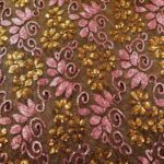 DUSKY PINK & GOLD SWIRLS ON BLACK TULLE 127CMS