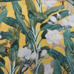 GREEN AND PINK FLORAL ON MUSTARD