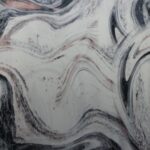 ABSTRACT BLACK AND AND PINK SWIRLS ON PALE GREY