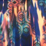 ABSTRACT SHAPES WITH ROYAL, CORAL ON TURQUOISE