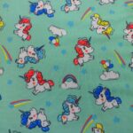 COLOURFUL UNICORNS ON MINT BACKGROUND